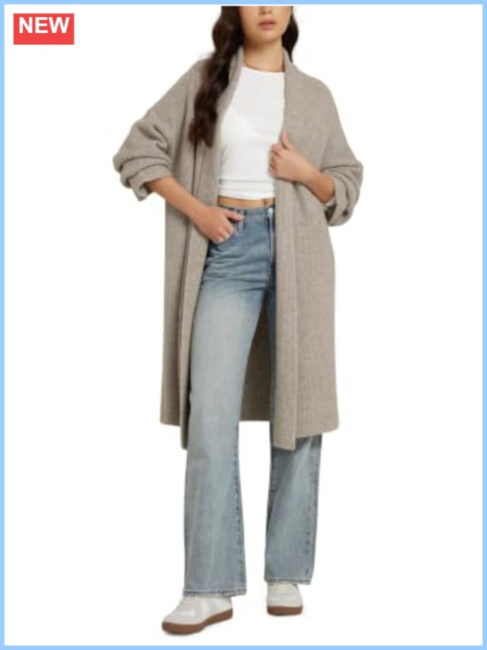 Open Front Drape Cardigan Long Sleeve Knit Coatigan
